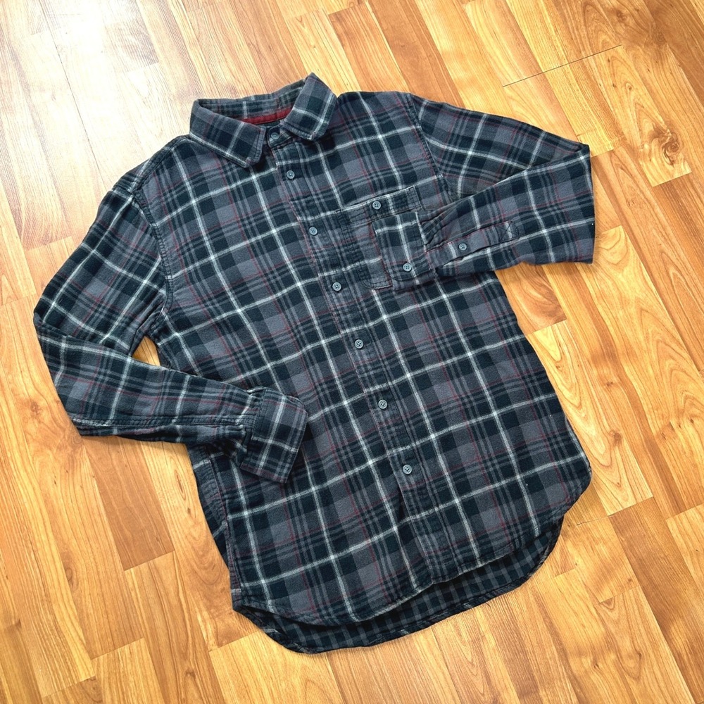 Flannel Plaid Boston Traders Mens Button Down Shirt S Gray